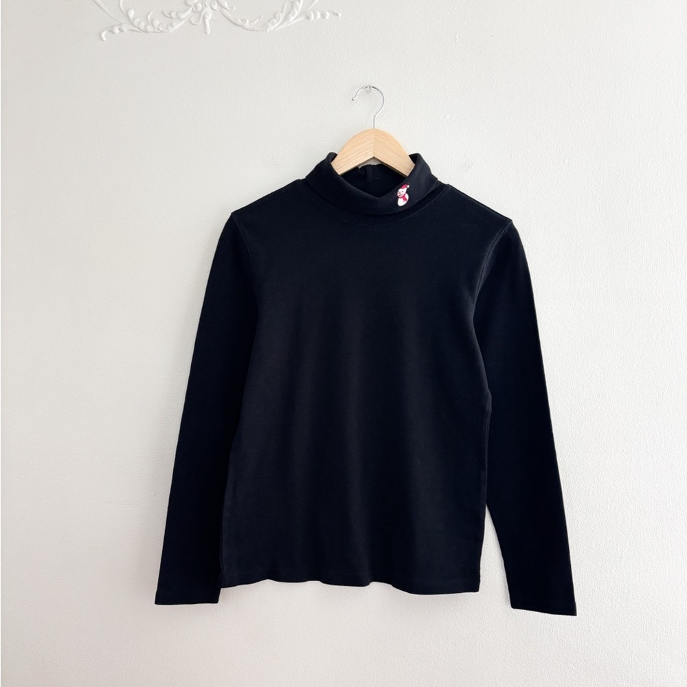 Black Snowman Embroidered Turtleneck